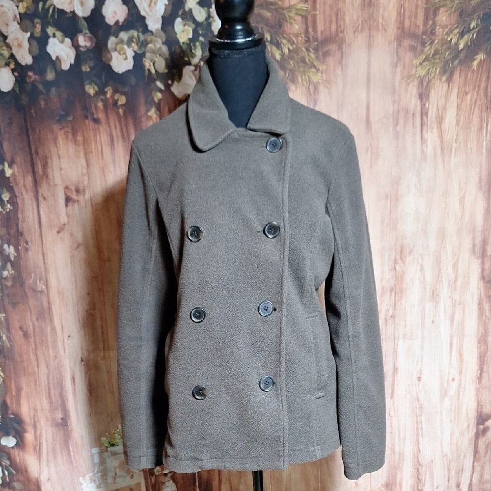 Lands' End Women's Double-Breasted Tan Pea Coat